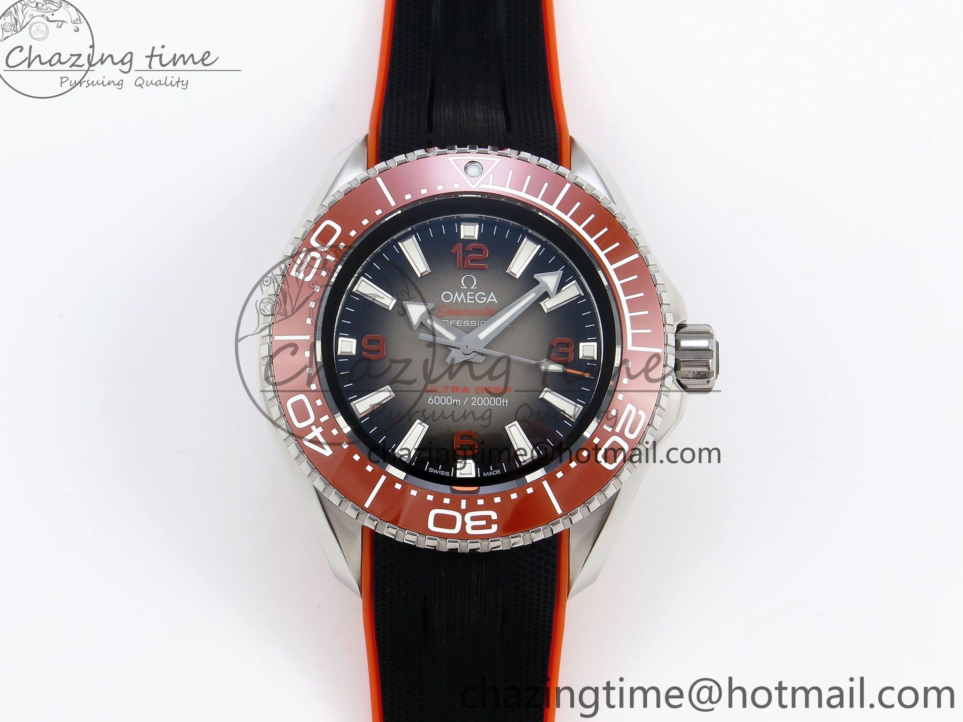 0126 Premium SEAMASTER PLANET OCEAN 6000M ULTRA DEEP 45.5MM SS TF 1:1 BEST EDITION GRAY DIAL ORANGE BEZEL ON RUBBER STRAP A 7761